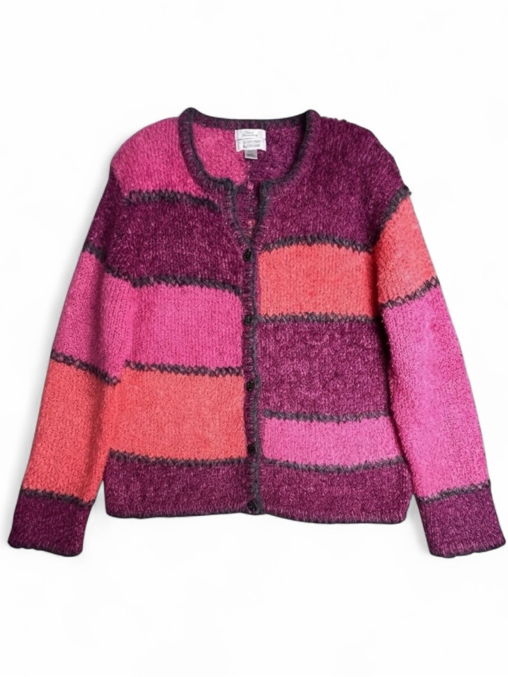 Vintage Y2K Mohair Blend Colorblock Cardigan Pink Purple‎ Whipstitch L